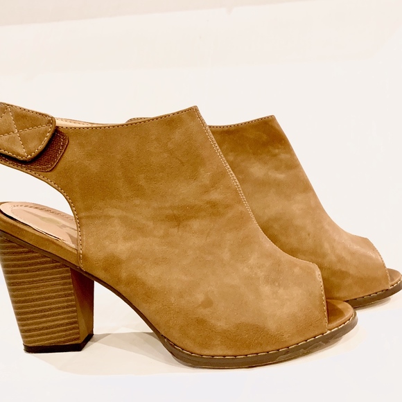 Taupe Peep-Toe Bootie with 3.5 Inch Heel - Picture 2 of 8